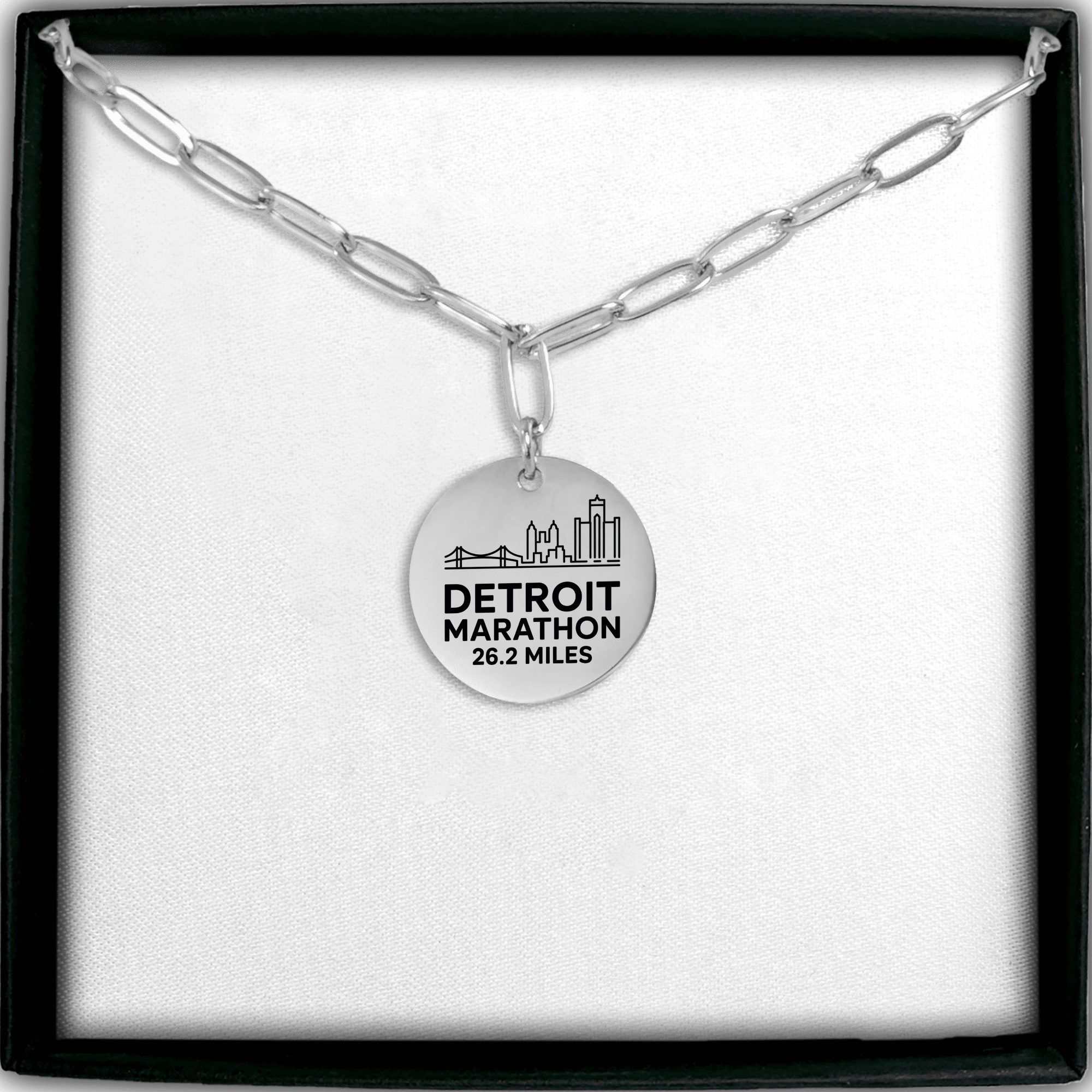 Personalized Detroit Marathon Skyline Necklace 26.2 Miles