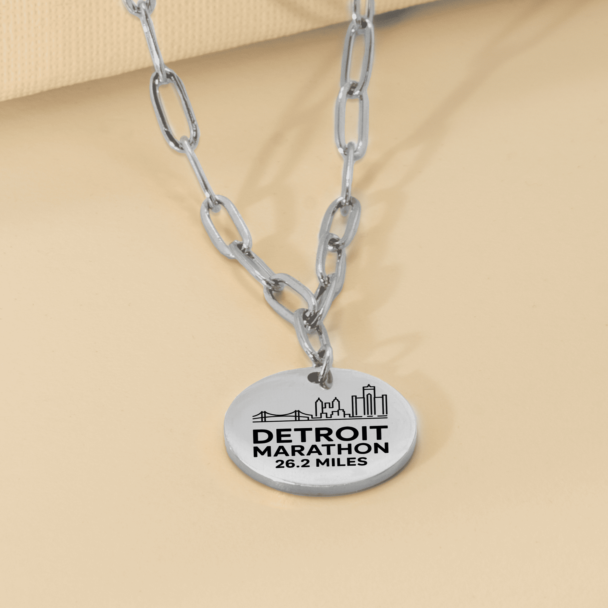 Personalized Detroit Marathon Skyline Necklace 26.2 Miles