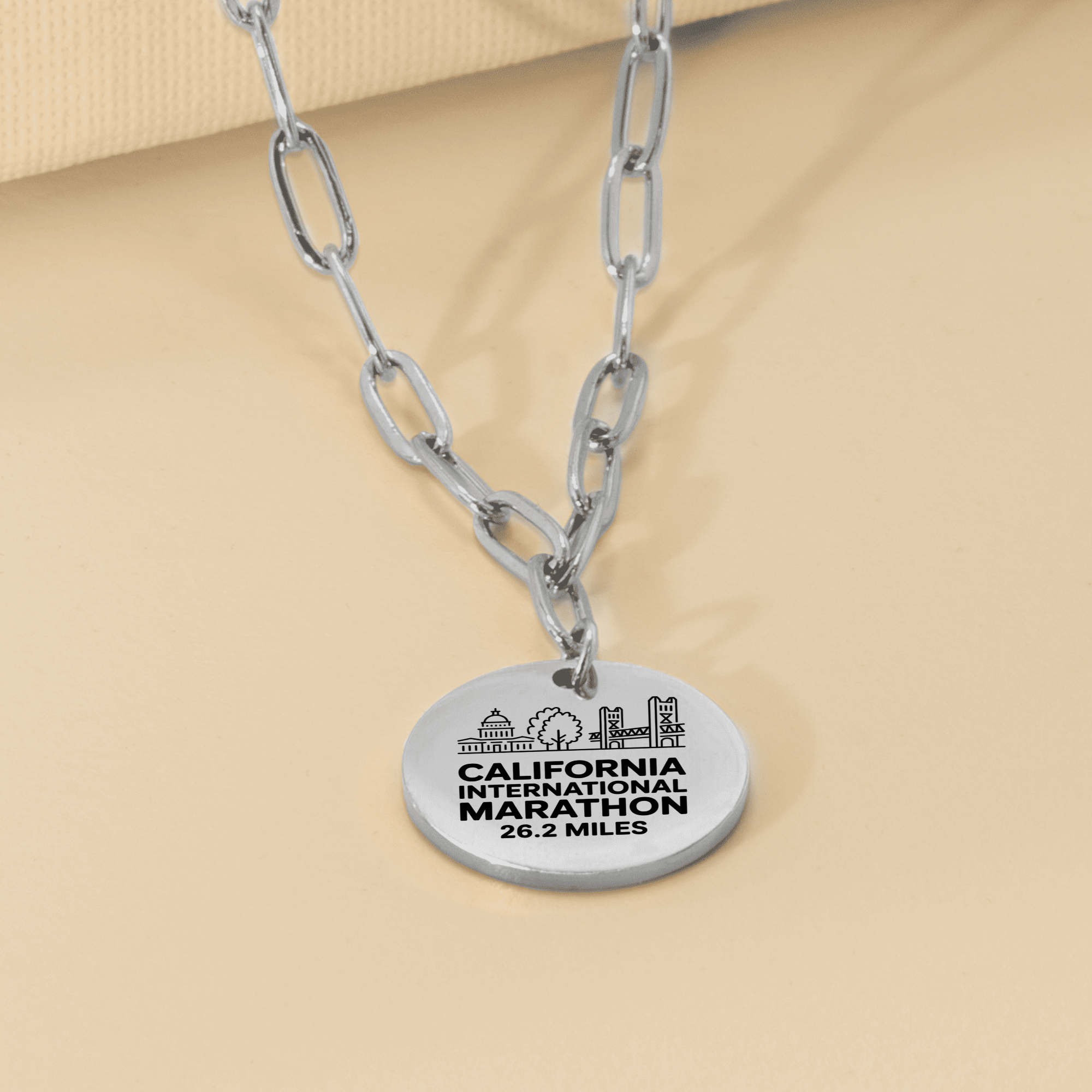 Personalized California International Marathon Skyline Necklace 26.2 Miles