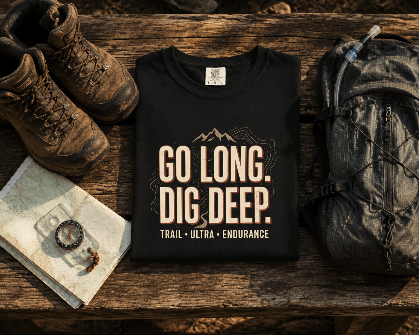 Go Long, Dig Deep T-Shirt -Black - Sloth & Duck