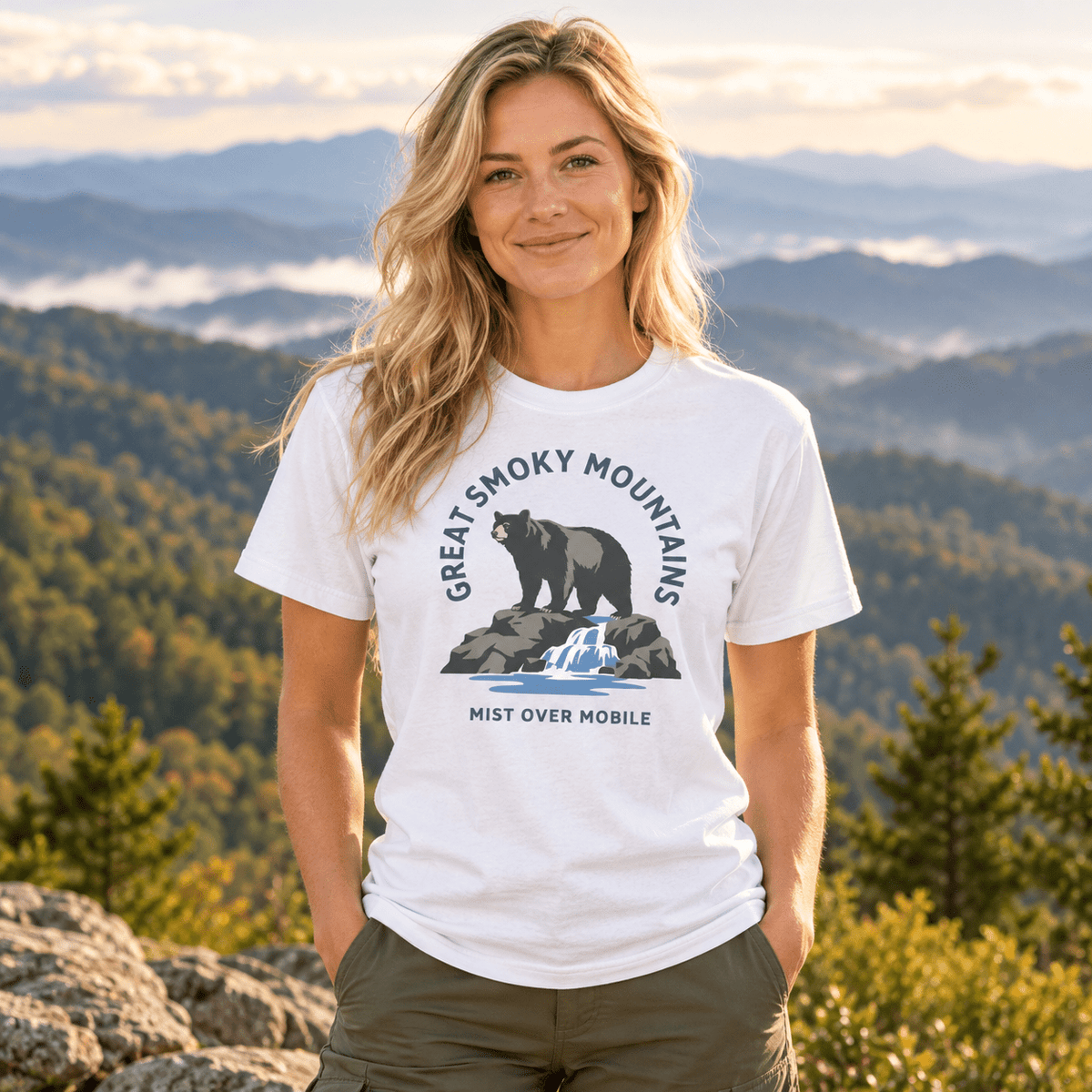 Great Smoky Mountains National Park T-Shirt, Bear Falls Heritage Tee -S - Sloth & Duck