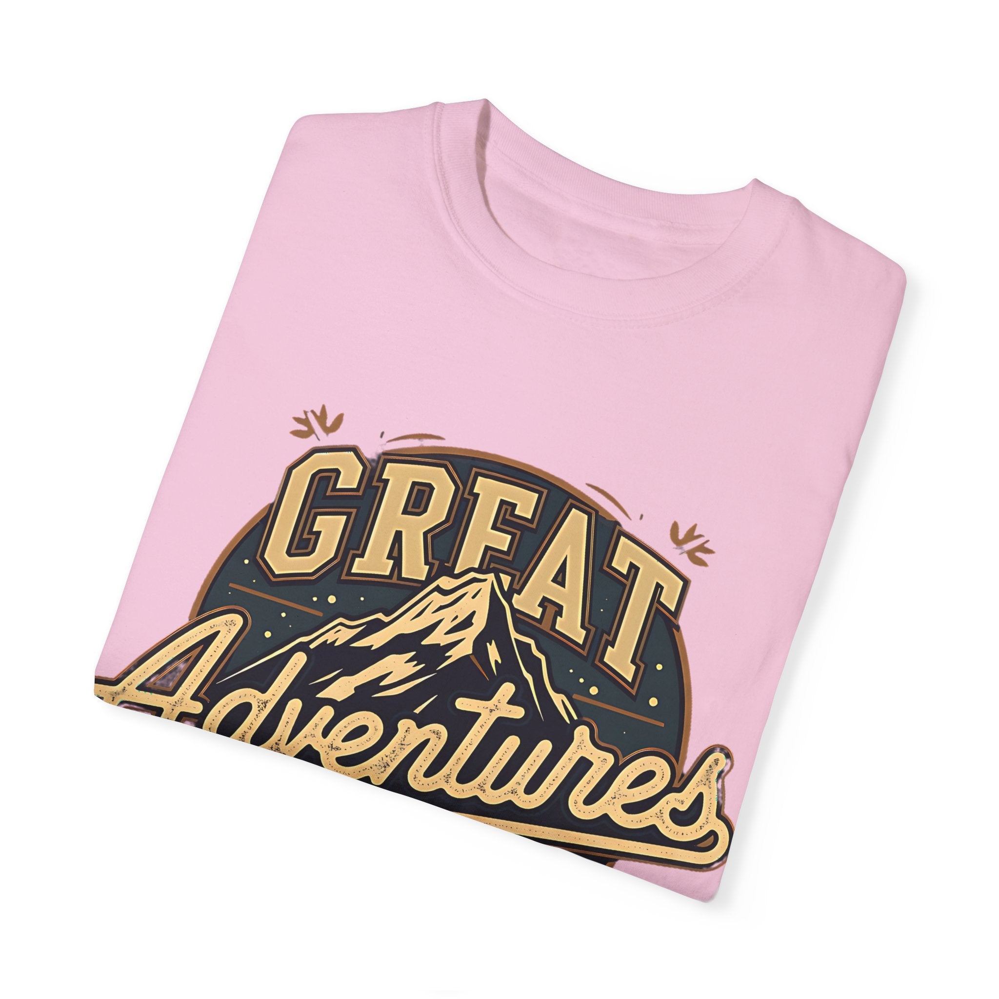 great adventures mountain graphic light pink t shirt