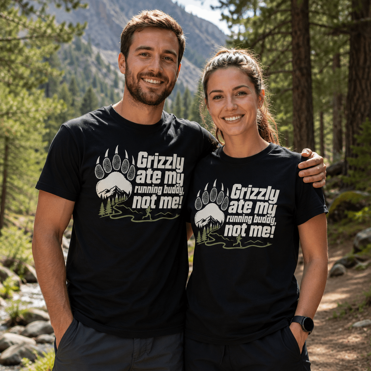 Grizzly Ate My Running Buddy Not Me T-Shirt | Sloth & Duck -Black - Sloth & Duck