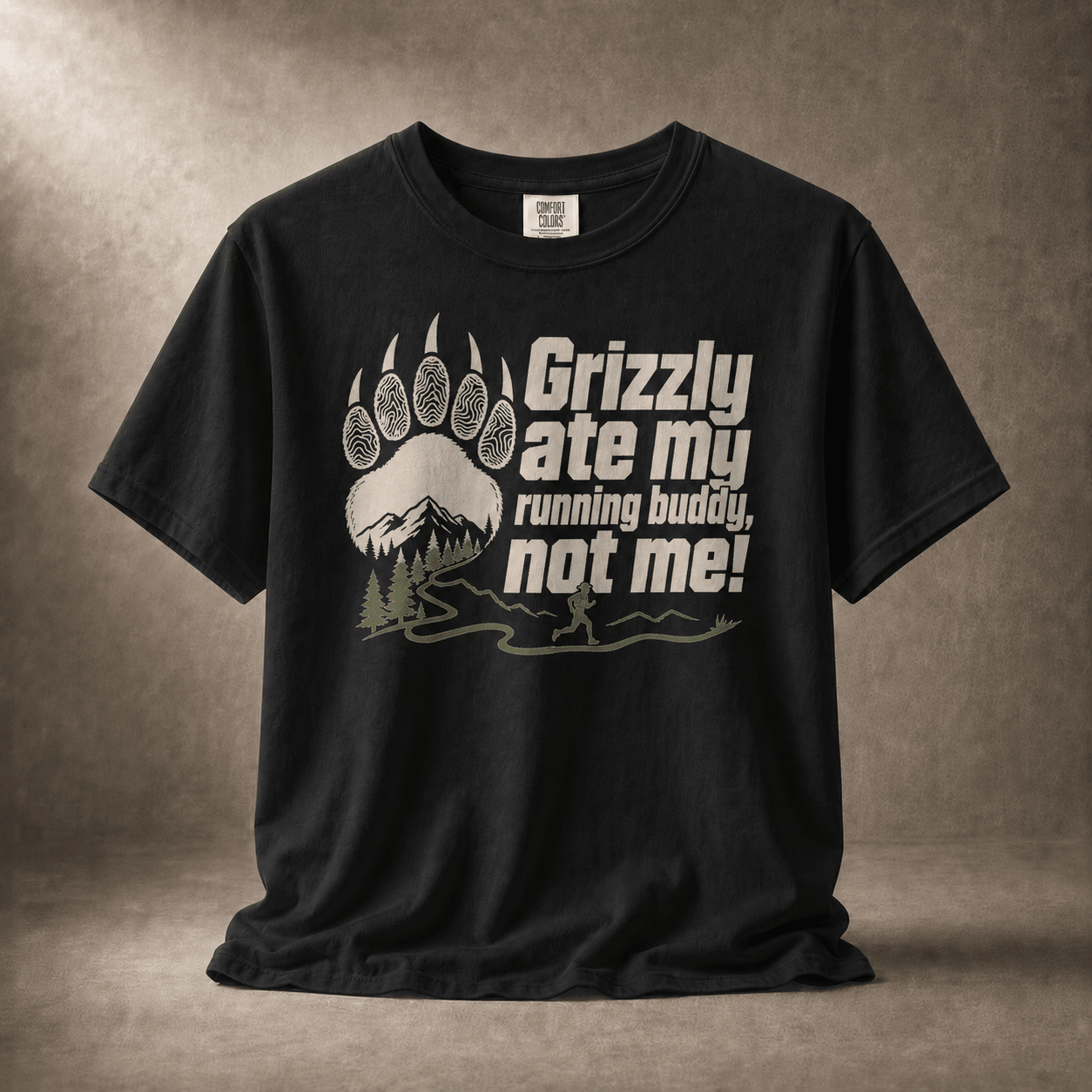 Grizzly Ate My Running Buddy Not Me T-Shirt | Sloth & Duck -Black - Sloth & Duck
