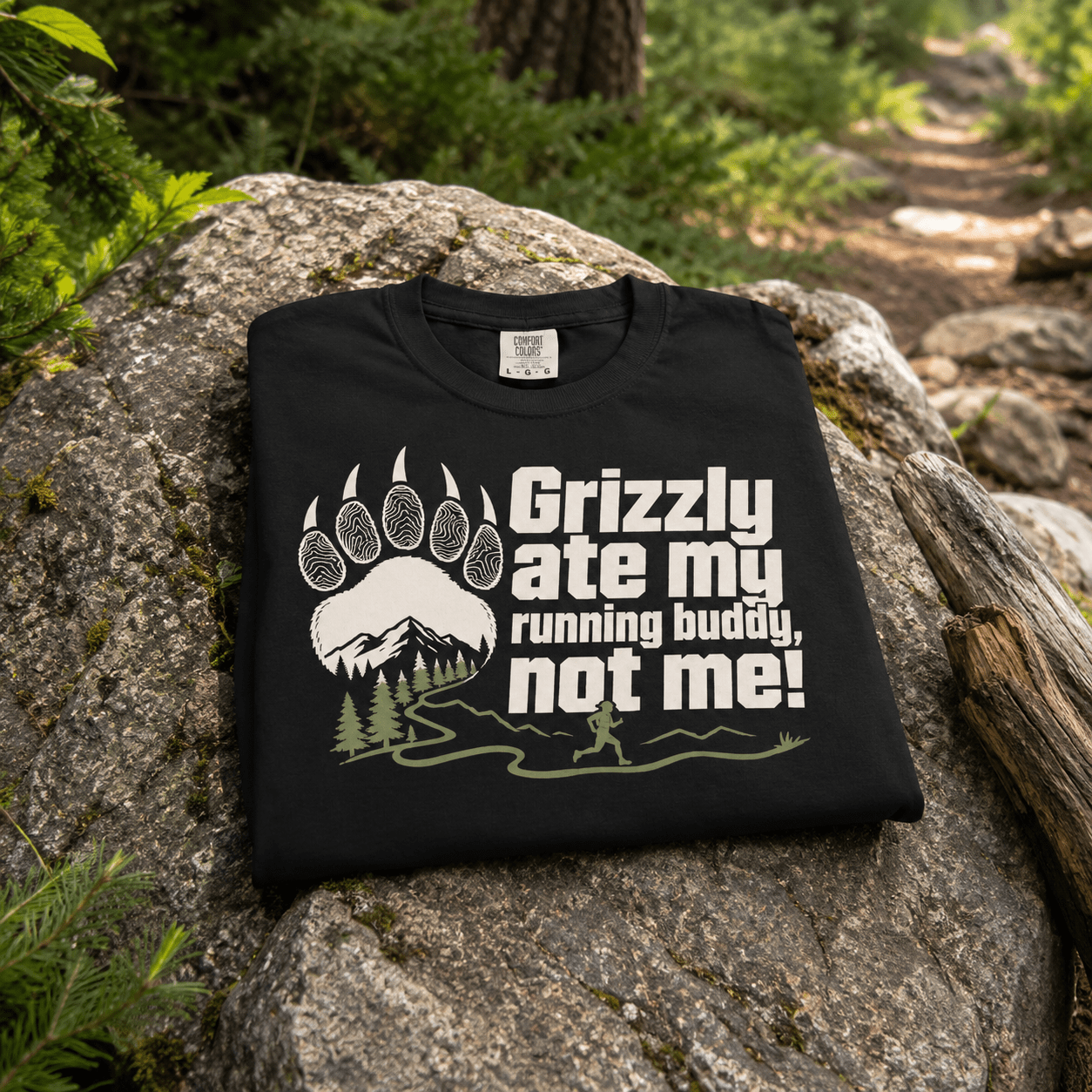 Grizzly Ate My Running Buddy Not Me T-Shirt | Sloth & Duck -Black - Sloth & Duck