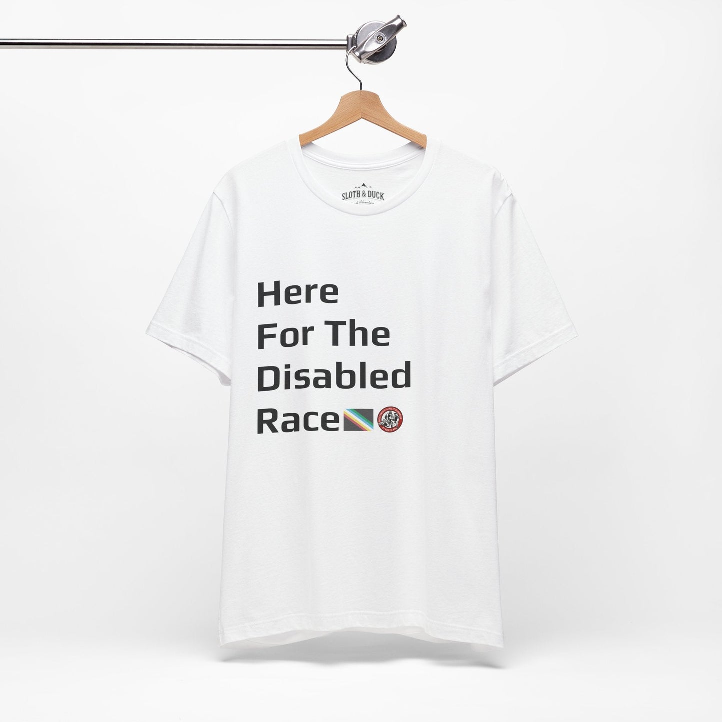 "Here For The Disabled Race" Tee - White - Sloth & Duck