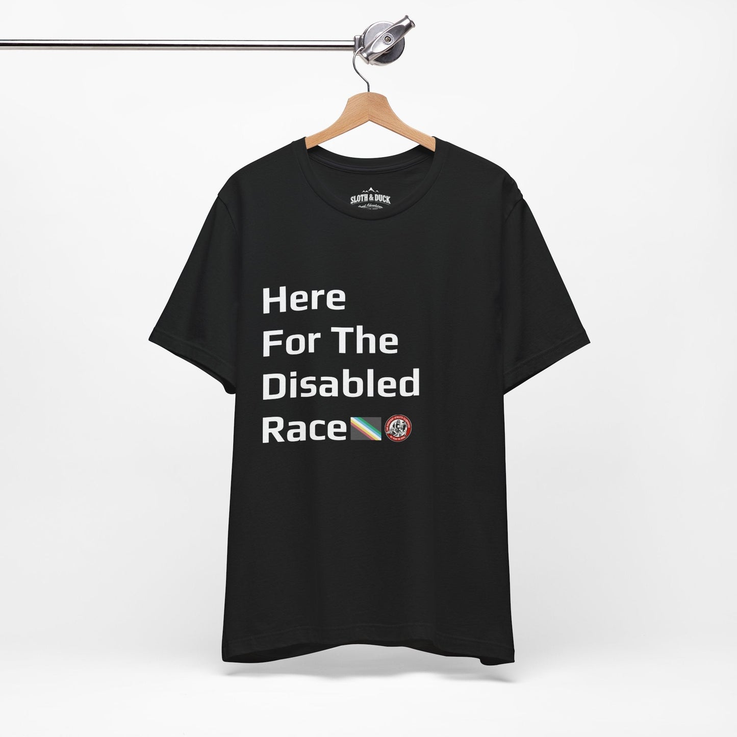 "Here For The Disabled Race" Tee - Pink - Sloth & Duck