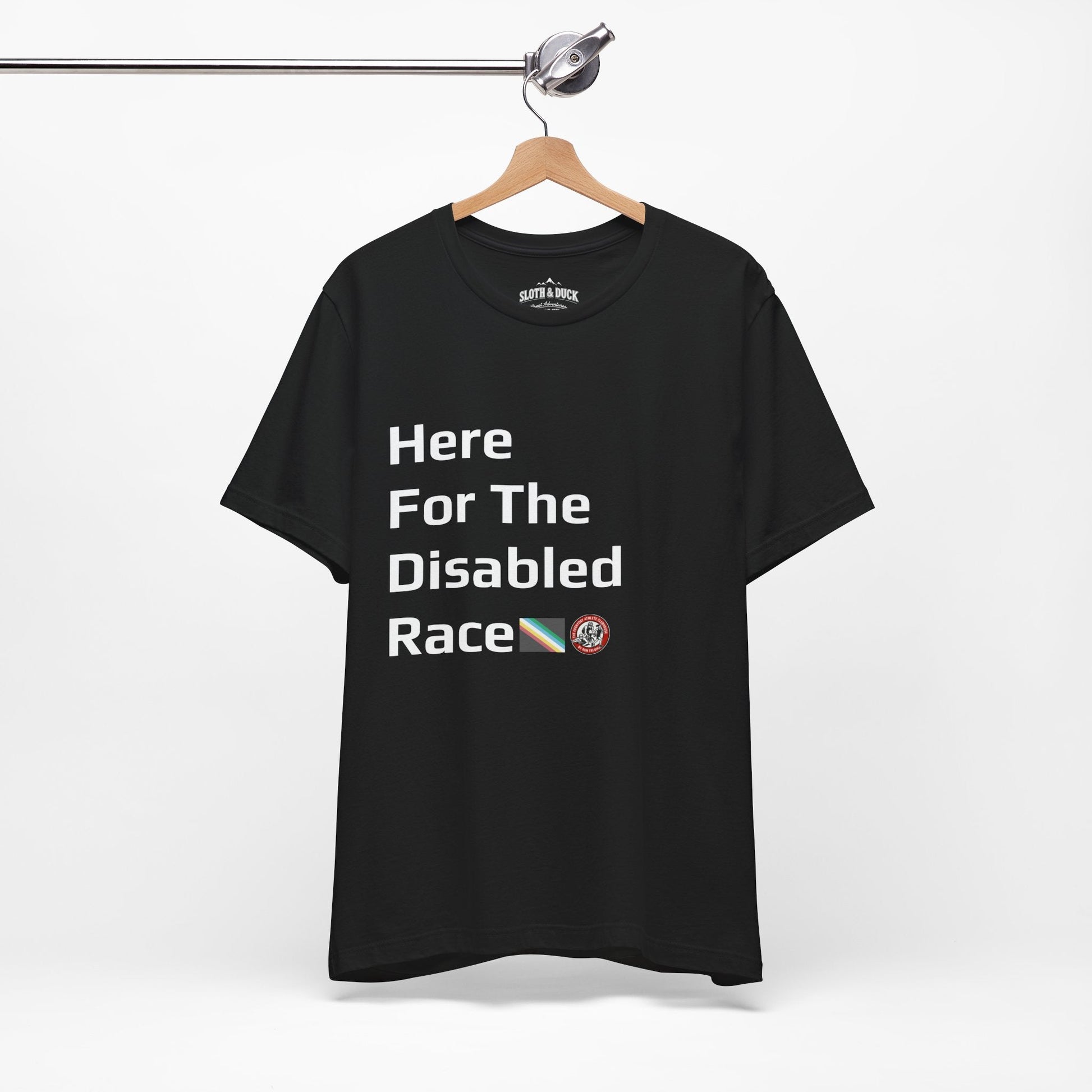 "Here For The Disabled Race" Tee - Pink - Sloth & Duck