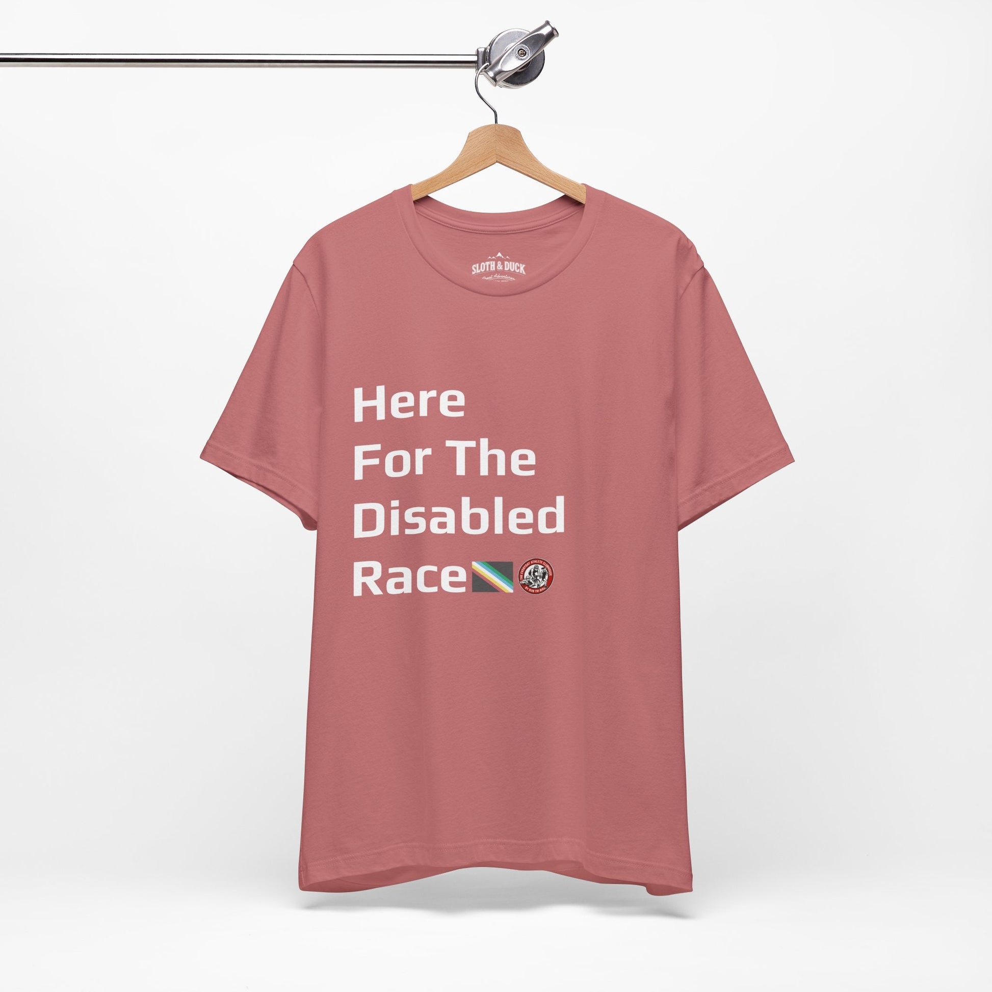 "Here For The Disabled Race" Tee - Mauve - Sloth & Duck