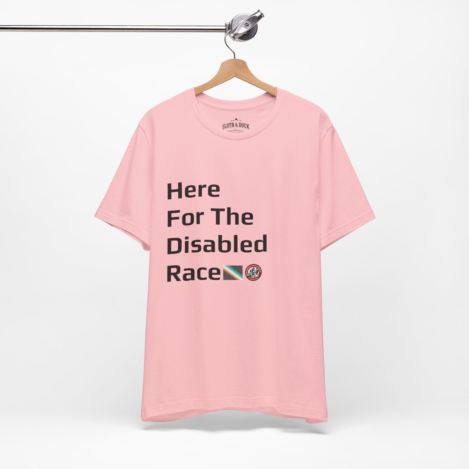"Here For The Disabled Race" Tee - Pink - Sloth & Duck