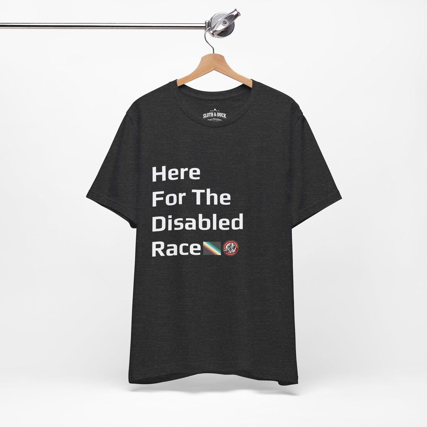"Here For The Disabled Race" Tee - Dark Grey Heather - Sloth & Duck