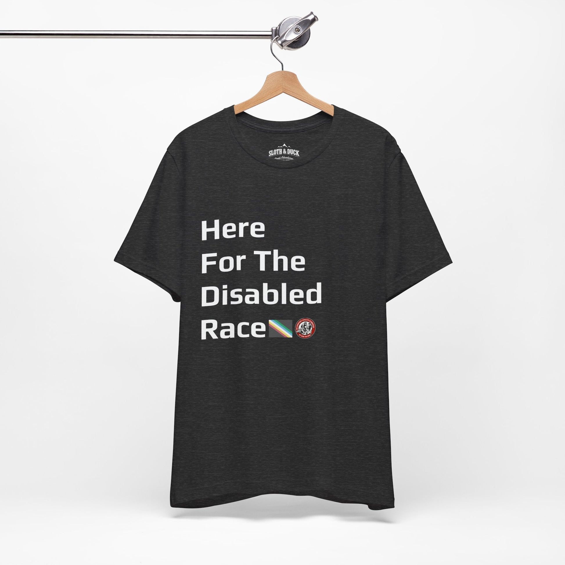 "Here For The Disabled Race" Tee - Dark Grey Heather - Sloth & Duck