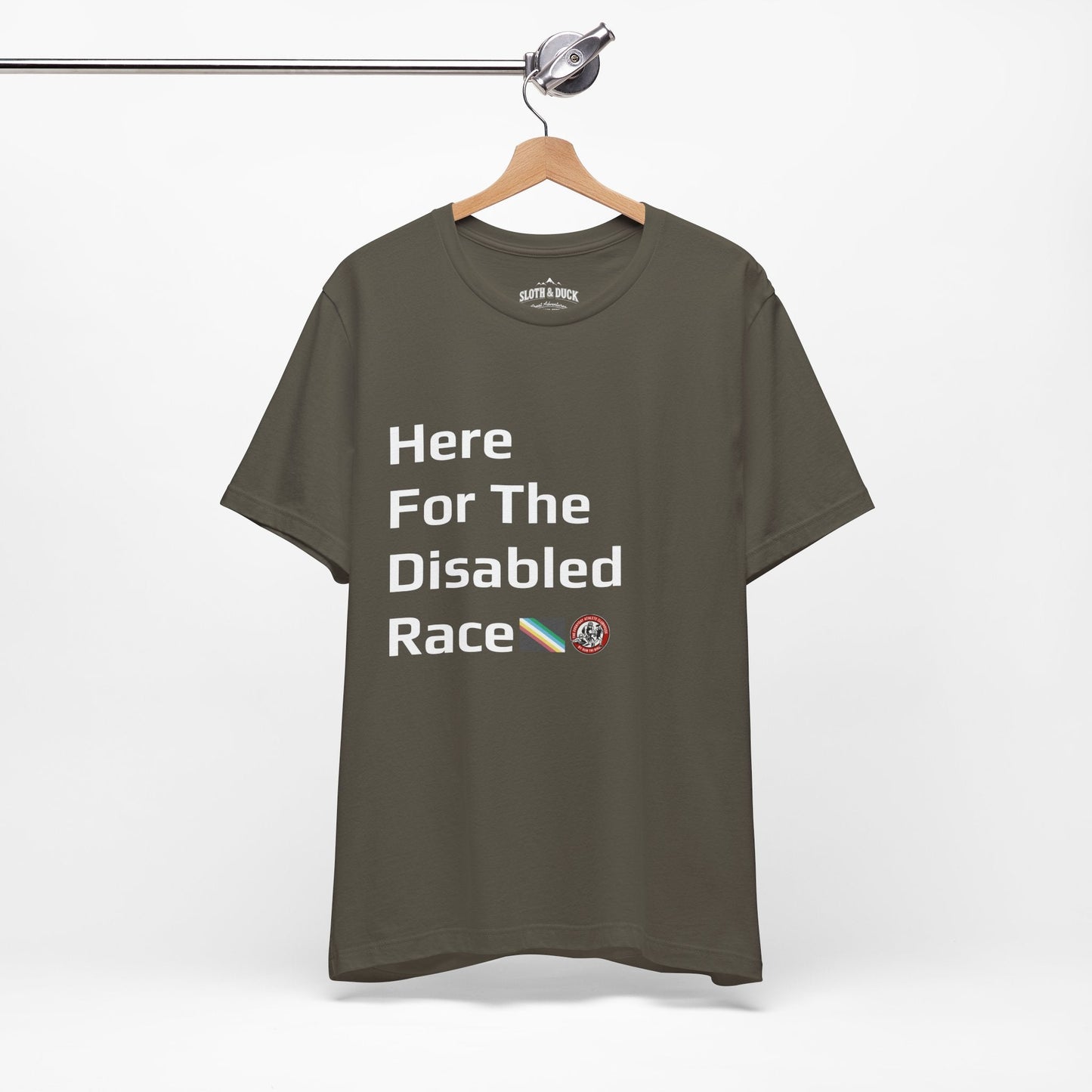 "Here For The Disabled Race" Tee - Army - Sloth & Duck
