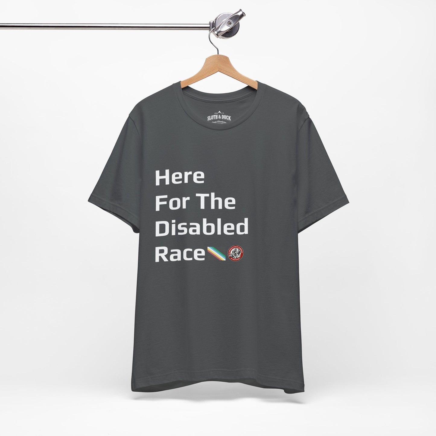 "Here For The Disabled Race" Tee - Asphalt - Sloth & Duck