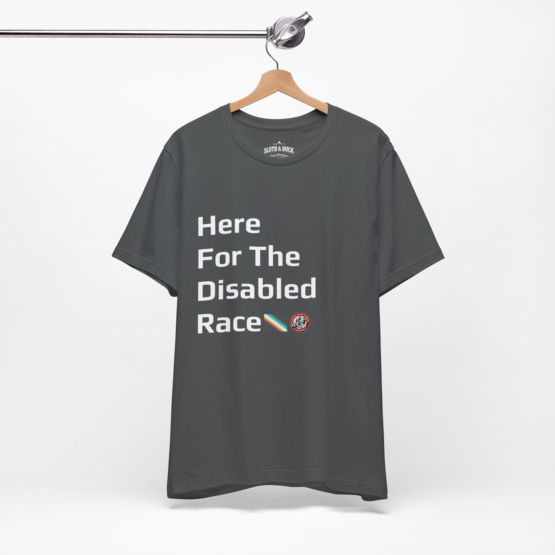"Here For The Disabled Race" Tee - Asphalt - Sloth & Duck