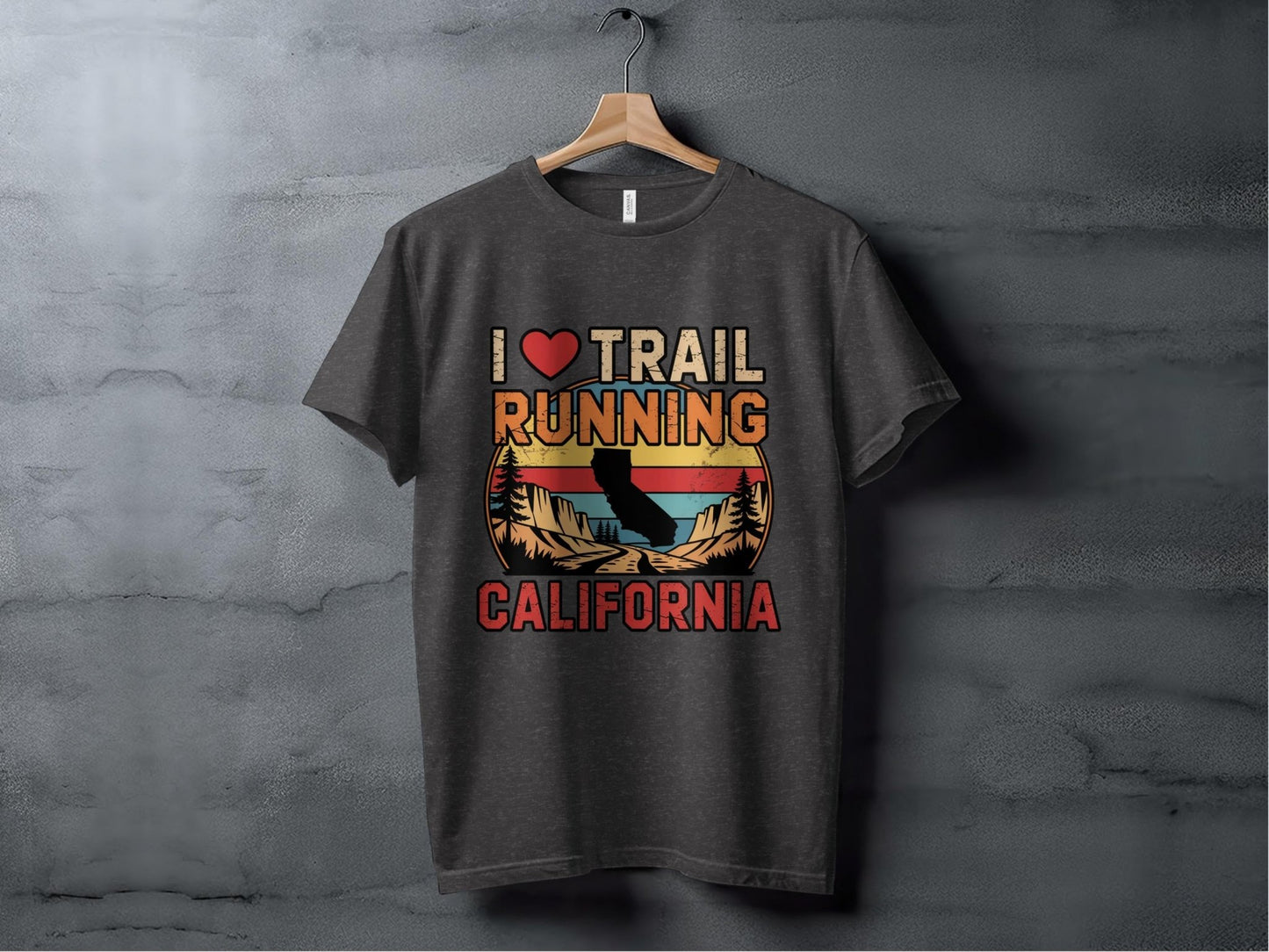 "I Love Trail Running" California Graphic T-Shirt - T-Shirt Dark - Sloth & Duck