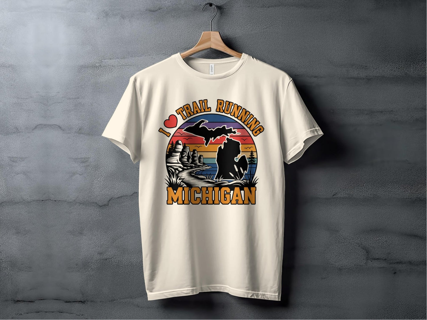 "I Love Trail Running" Michigan Scenic Sunset T-Shirt - T-Shirt Light - Sloth & Duck