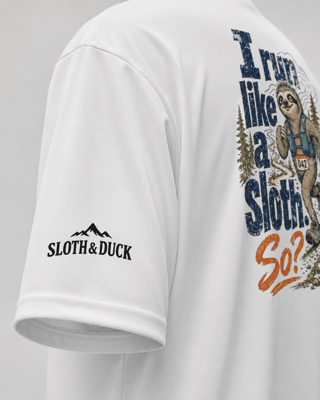 I Run Like a Sloth. So? Performance T-Shirt -Graphite - Sloth & Duck