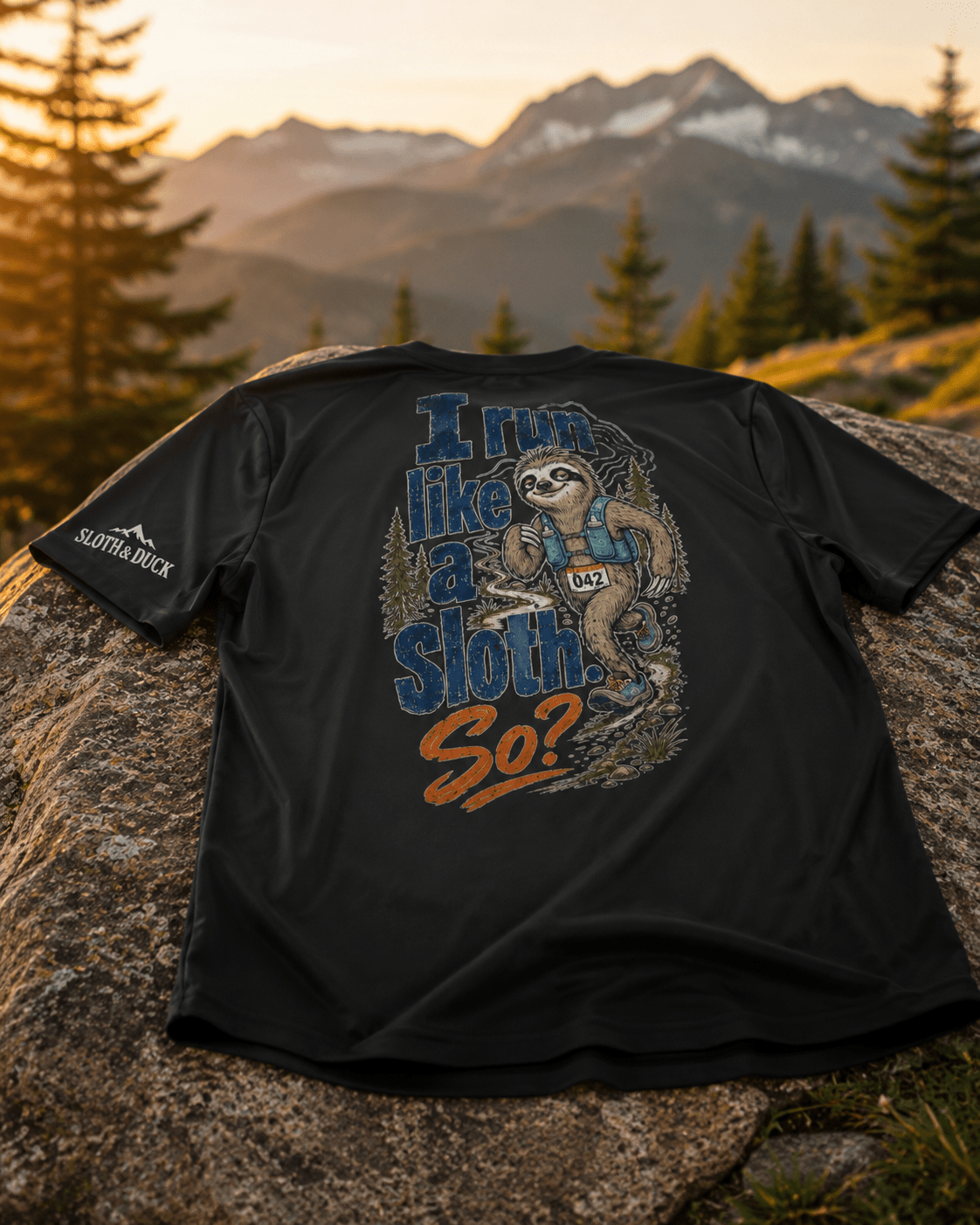 I Run Like a Sloth. So? Performance T-Shirt -Graphite - Sloth & Duck
