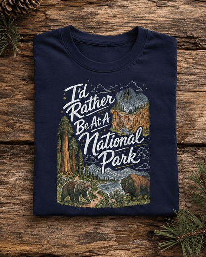 I'd Rather Be At A National Park T-shirt -Black - Sloth & Duck