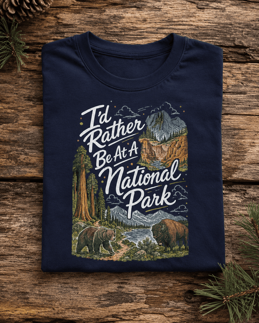 I'd Rather Be At A National Park T-shirt -Black - Sloth & Duck