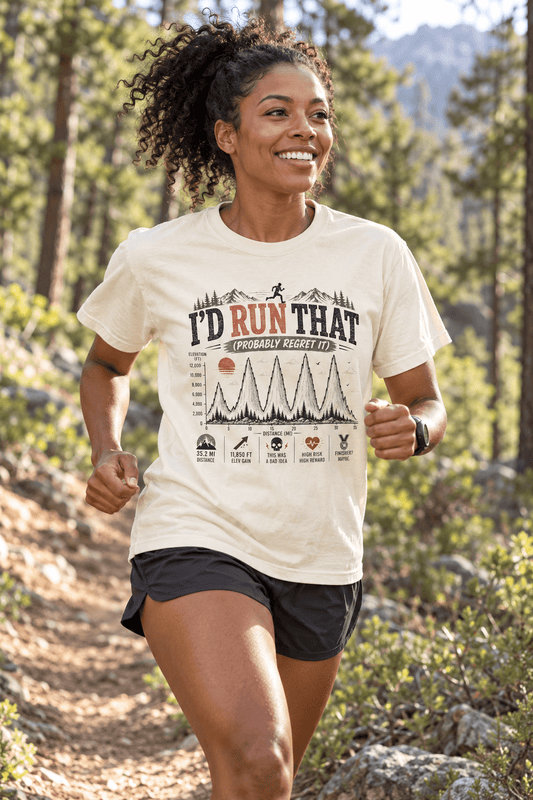 I'd Run That, Probably Regret It Funny Trail Running T-Shirt -S - Sloth & Duck