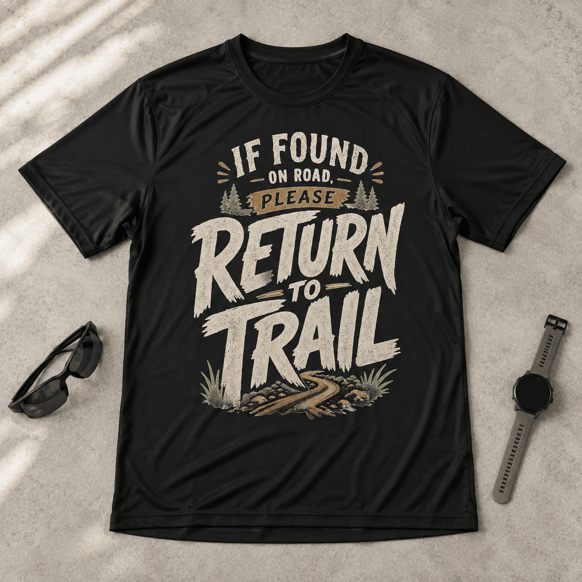 If Found on Road, Please Return to Trail Performance T-Shirt | Sloth & Duck -graphite - Sloth & Duck