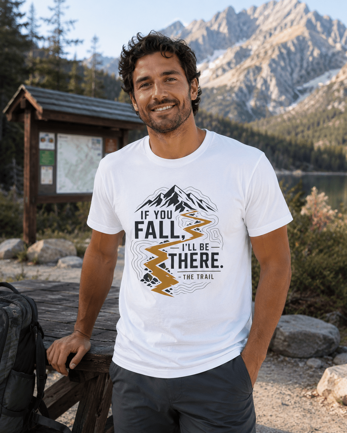 If You Fall, I'll Be There Trail T-Shirt -White - Sloth & Duck
