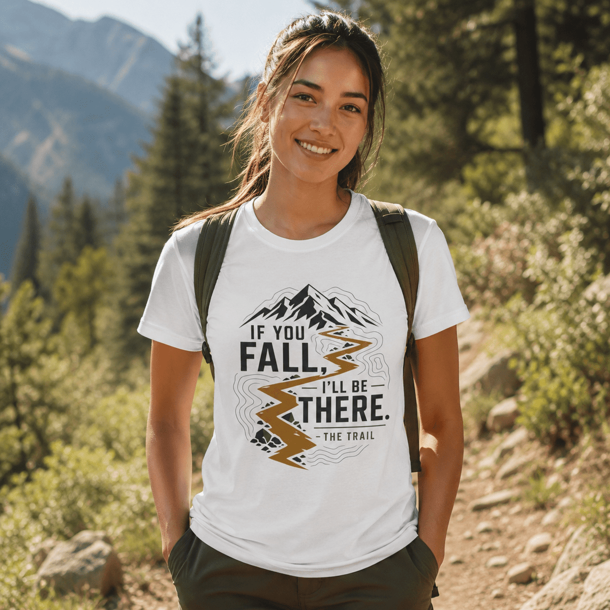 If You Fall, I'll Be There Trail T-Shirt -White - Sloth & Duck