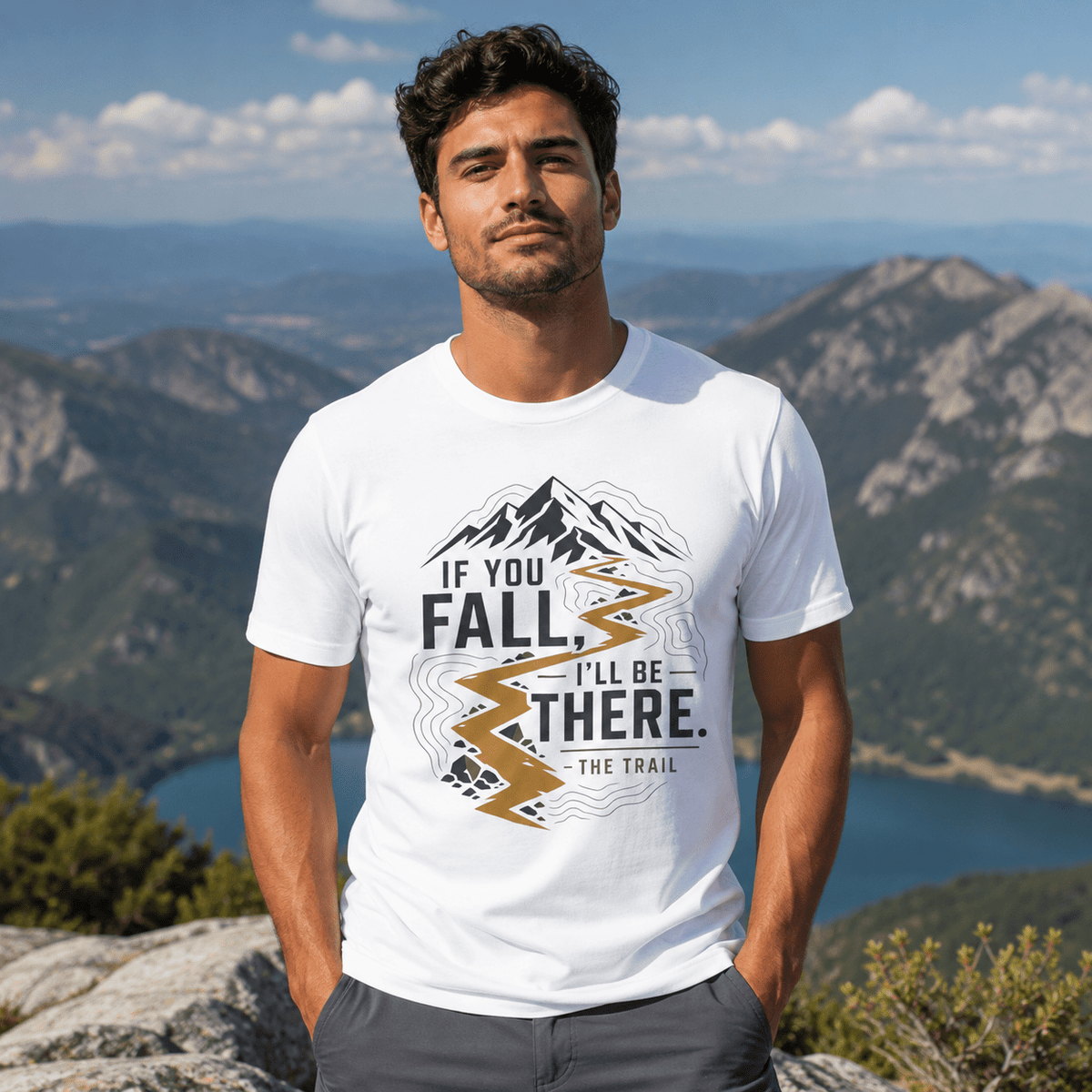 If You Fall, I'll Be There Trail T-Shirt -White - Sloth & Duck
