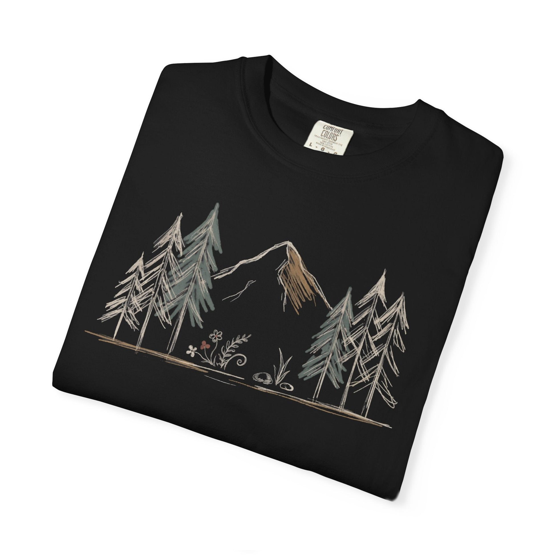 Into the Pines Mountain Sketch T-Shirt | Sloth & Duck -Black - Sloth & Duck