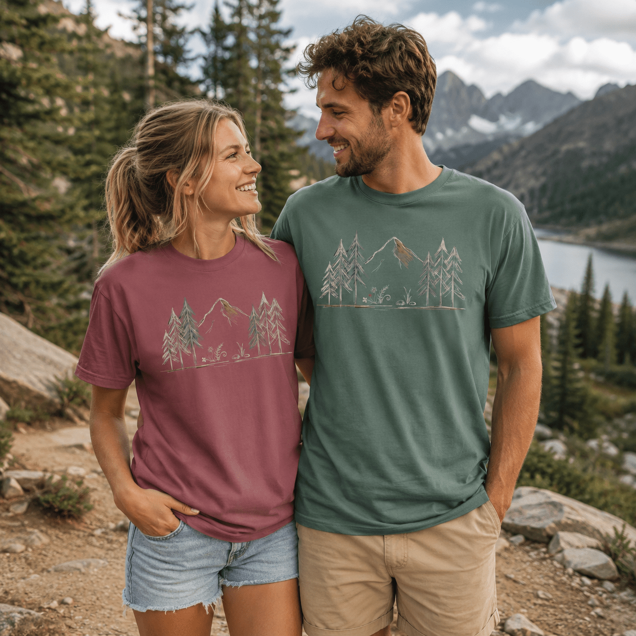 Into the Pines Mountain Sketch T-Shirt | Sloth & Duck -Black - Sloth & Duck