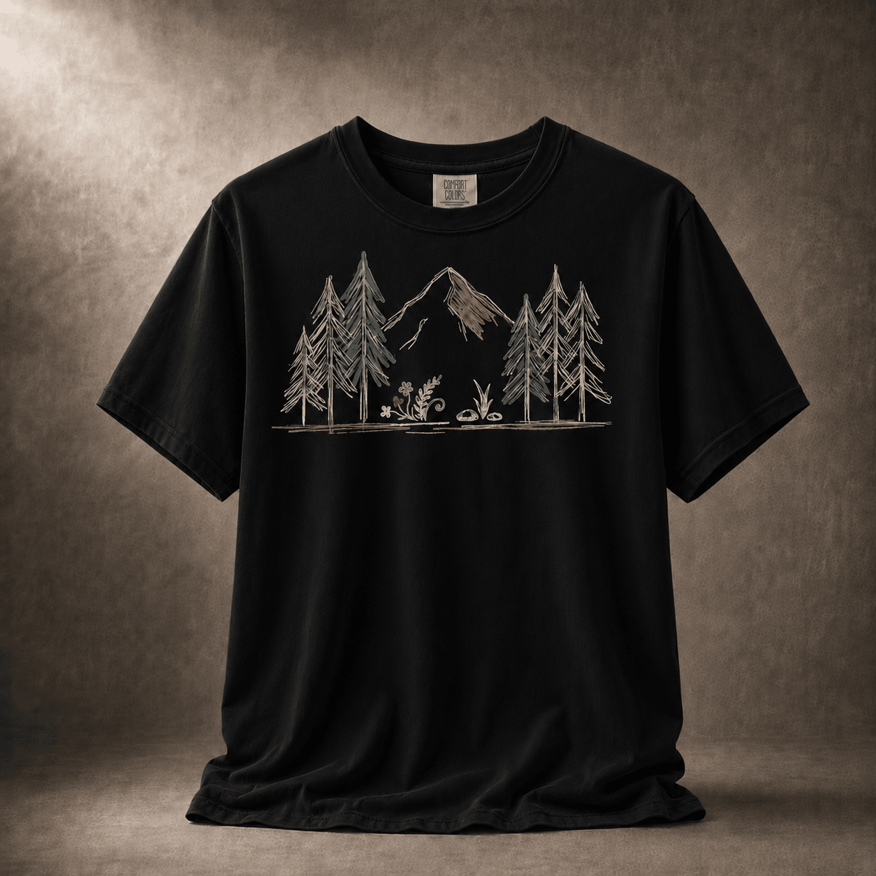 Into the Pines Mountain Sketch T-Shirt | Sloth & Duck -Black - Sloth & Duck