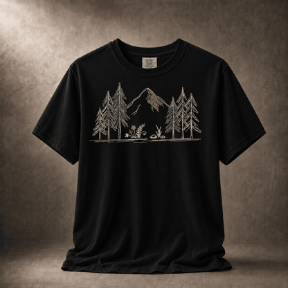 Into the Pines Mountain Sketch T-Shirt | Sloth & Duck -Black - Sloth & Duck