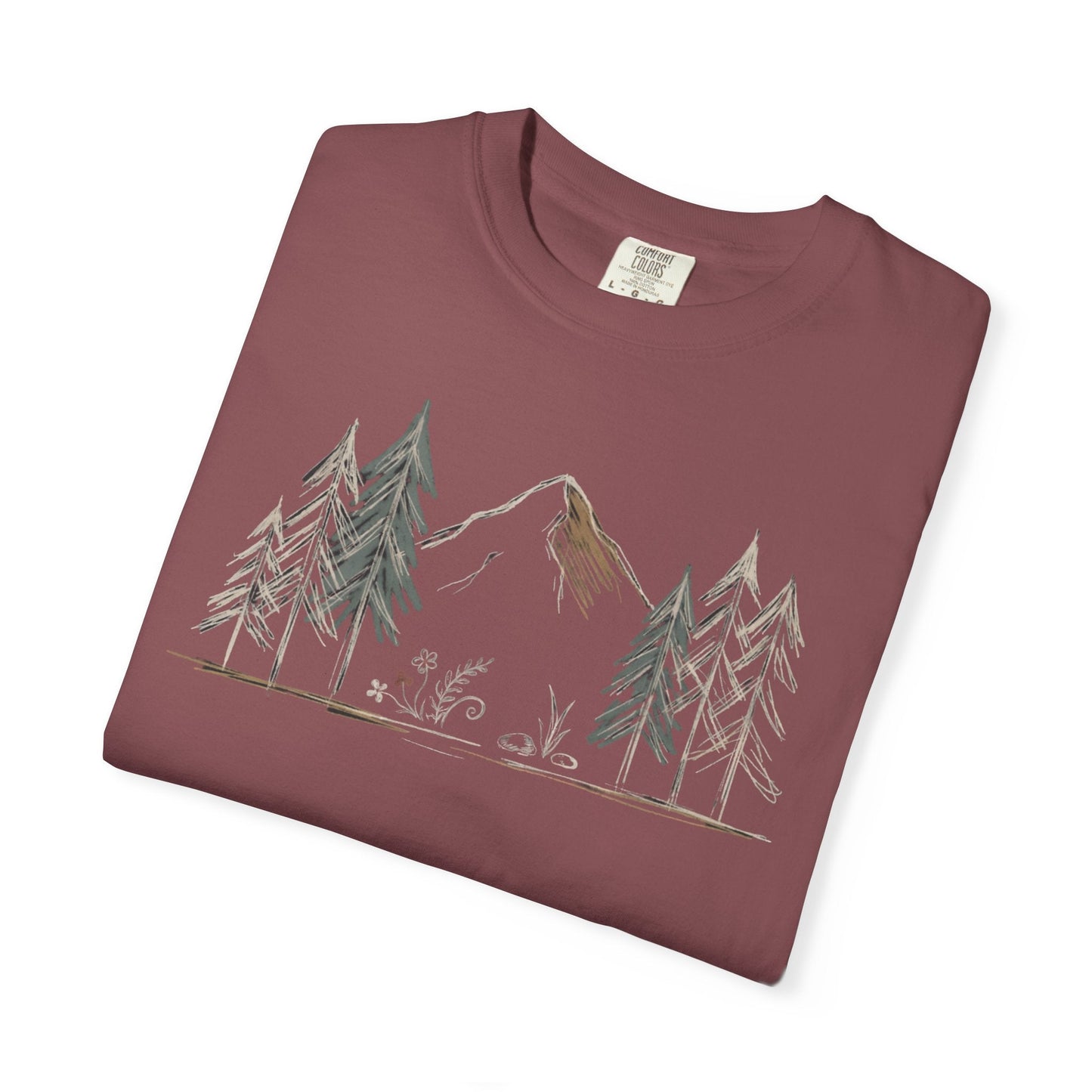 Into the Pines Mountain Sketch T-Shirt | Sloth & Duck -Brick - Sloth & Duck