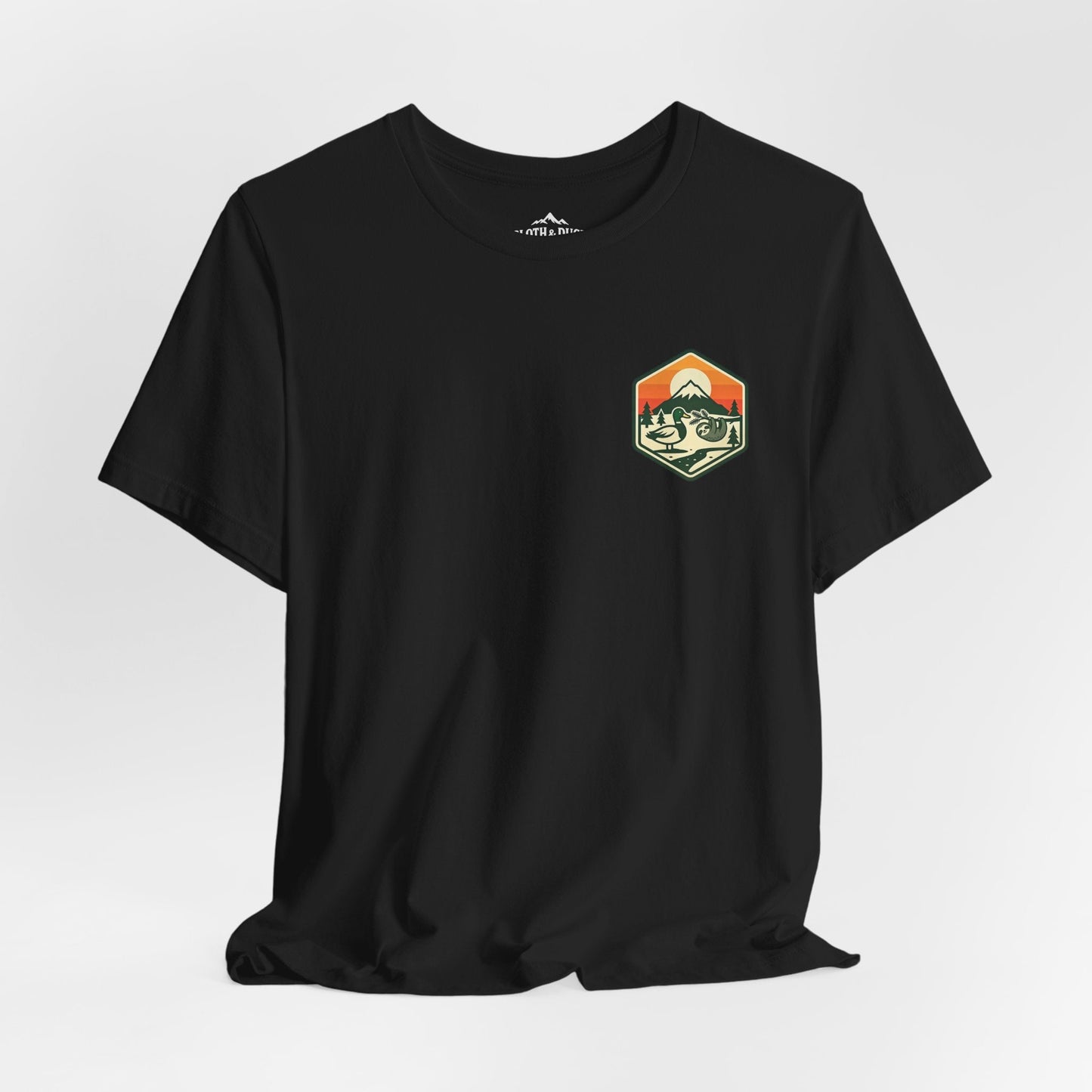 Into the Woods I Go Tee — Premium Vintage Mountain Graphic Shirt - Black - Sloth & Duck
