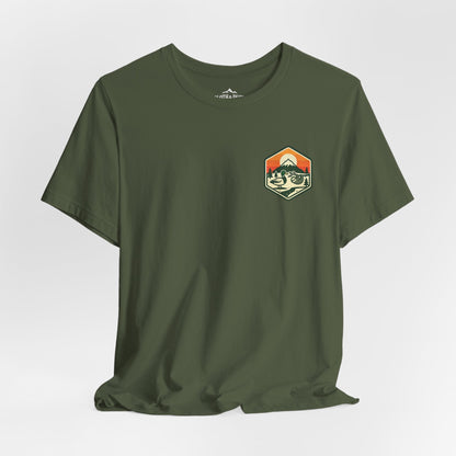 Into the Woods I Go Tee — Premium Vintage Mountain Graphic Shirt - Military Green - Sloth & Duck