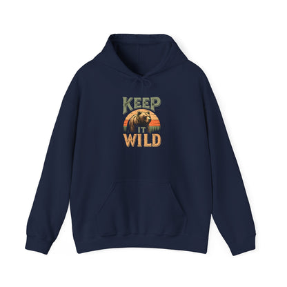 "Keep It Wild" Retro Sunset Grizzly Hoodie - Navy - Sloth & Duck