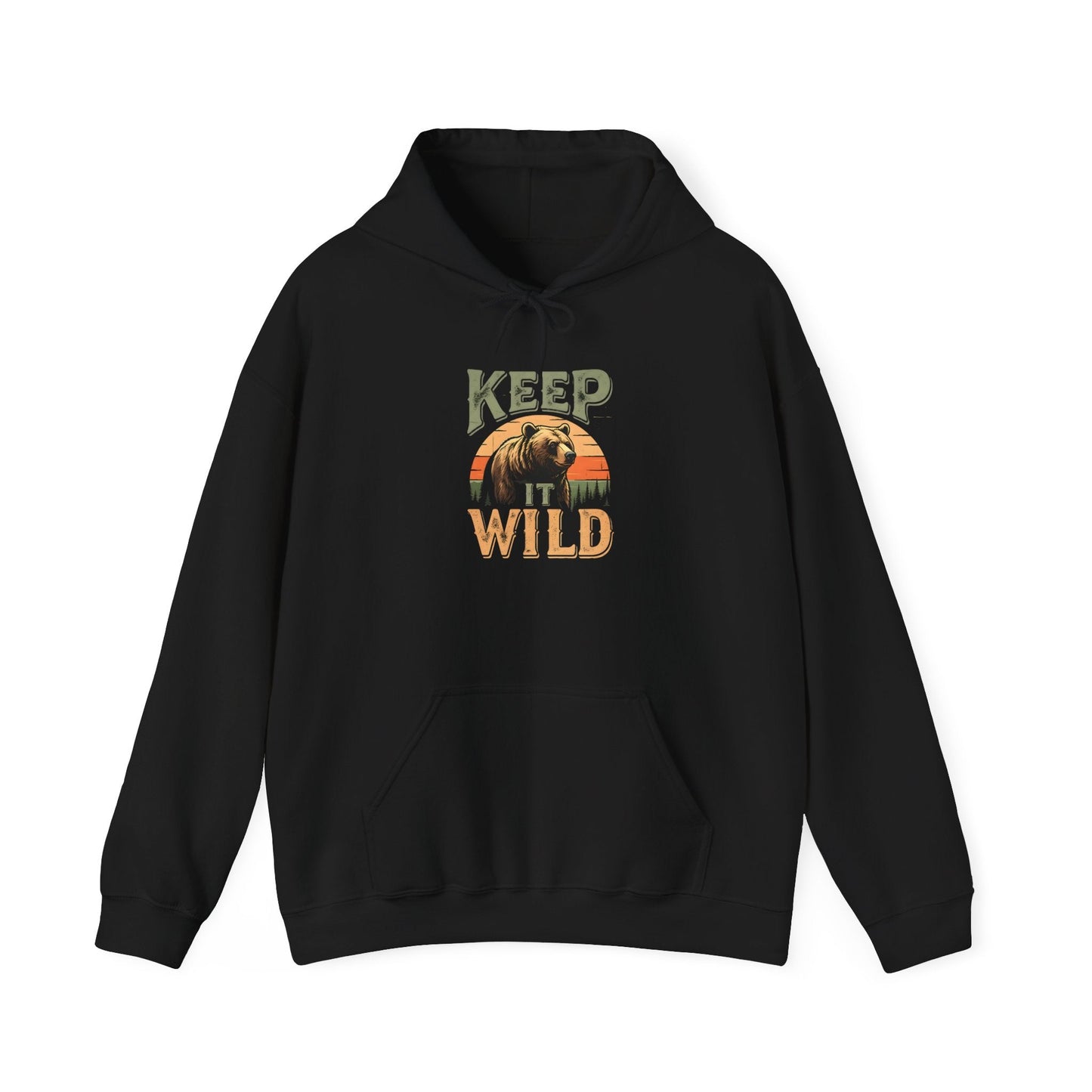 "Keep It Wild" Retro Sunset Grizzly Hoodie - Navy - Sloth & Duck