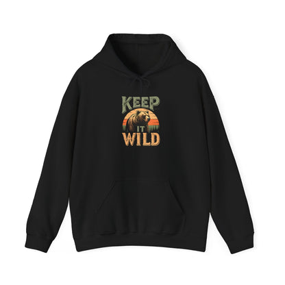 "Keep It Wild" Retro Sunset Grizzly Hoodie - Navy - Sloth & Duck