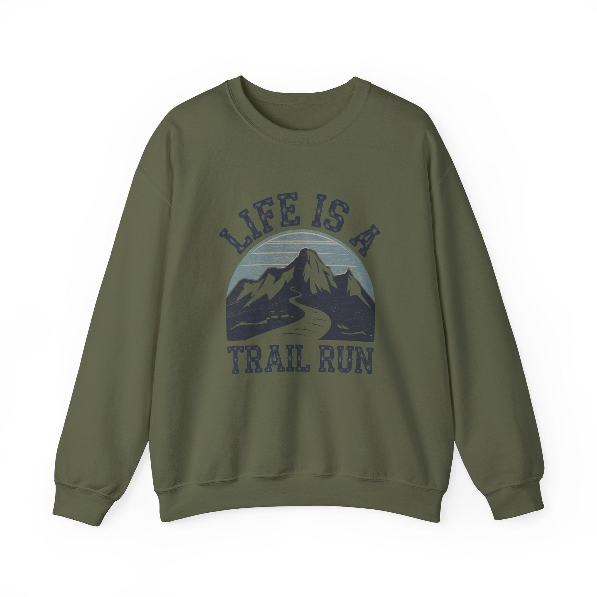 "Life Is A Trail Run" Sweatshirt - Military Green - Sloth & Duck