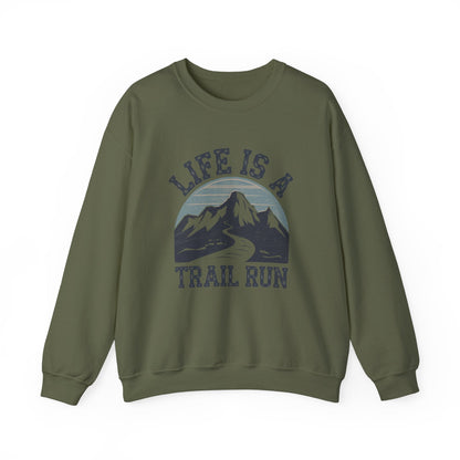 "Life Is A Trail Run" Sweatshirt - Military Green - Sloth & Duck