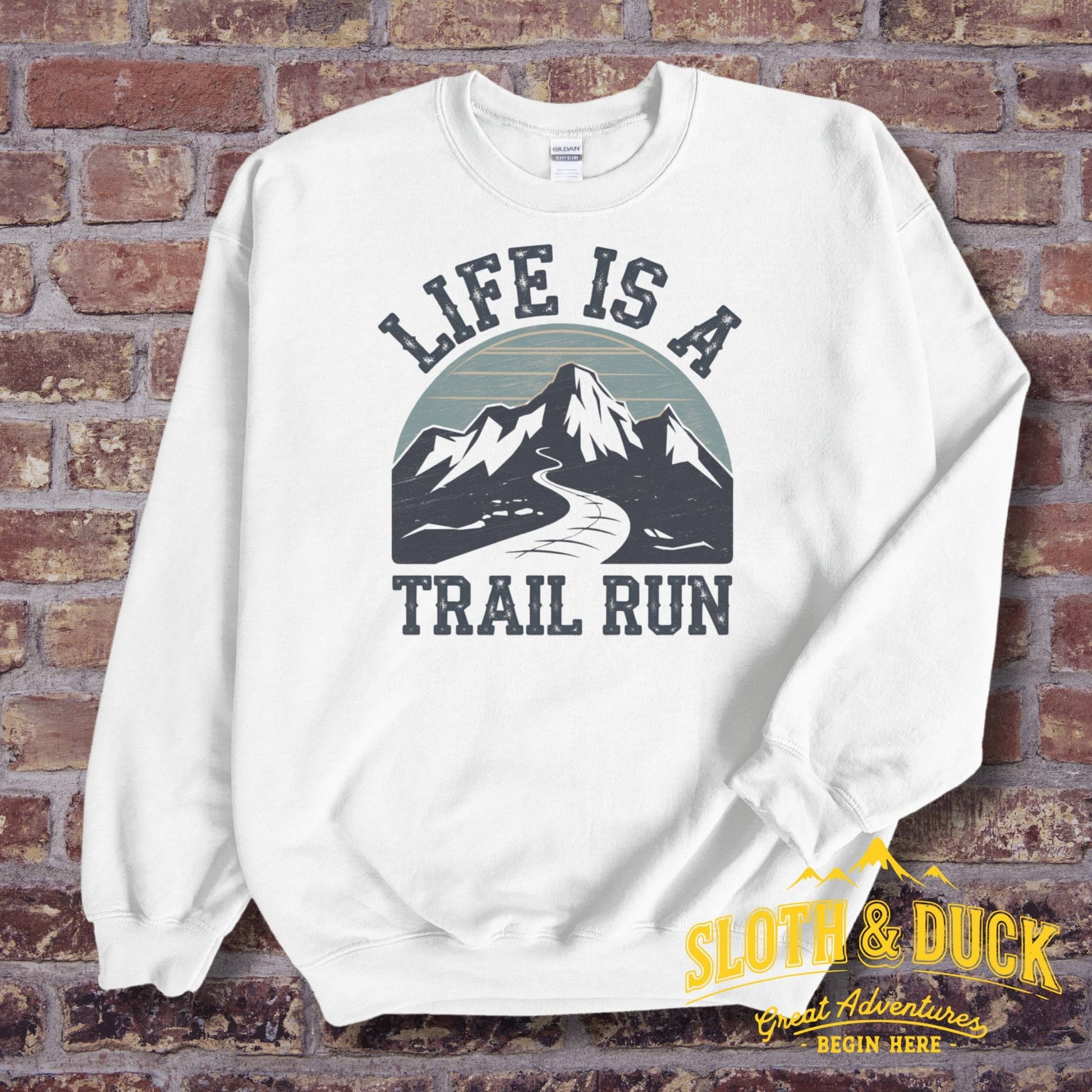 "Life Is A Trail Run" Sweatshirt - Sport Grey - Sloth & Duck
