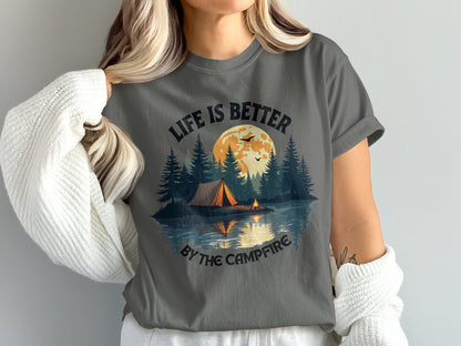 "Life is Better by the Campfire" T-Shirt - Athletic Heather - Sloth & Duck