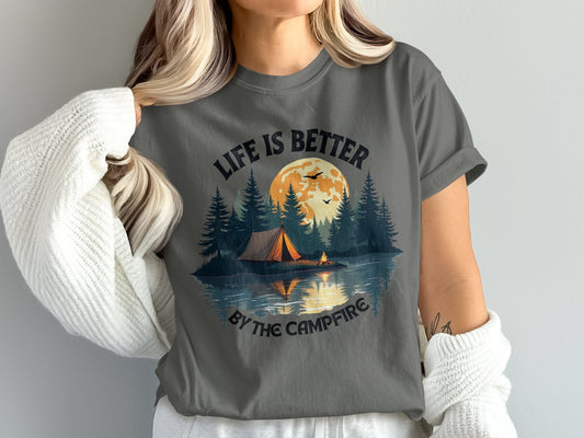 "Life is Better by the Campfire" T-Shirt - Athletic Heather - Sloth & Duck