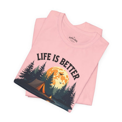 "Life is Better by the Campfire" T-Shirt - Pink - Sloth & Duck