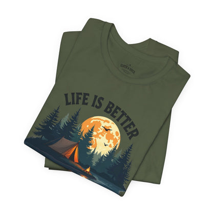 "Life is Better by the Campfire" T-Shirt - Military Green - Sloth & Duck