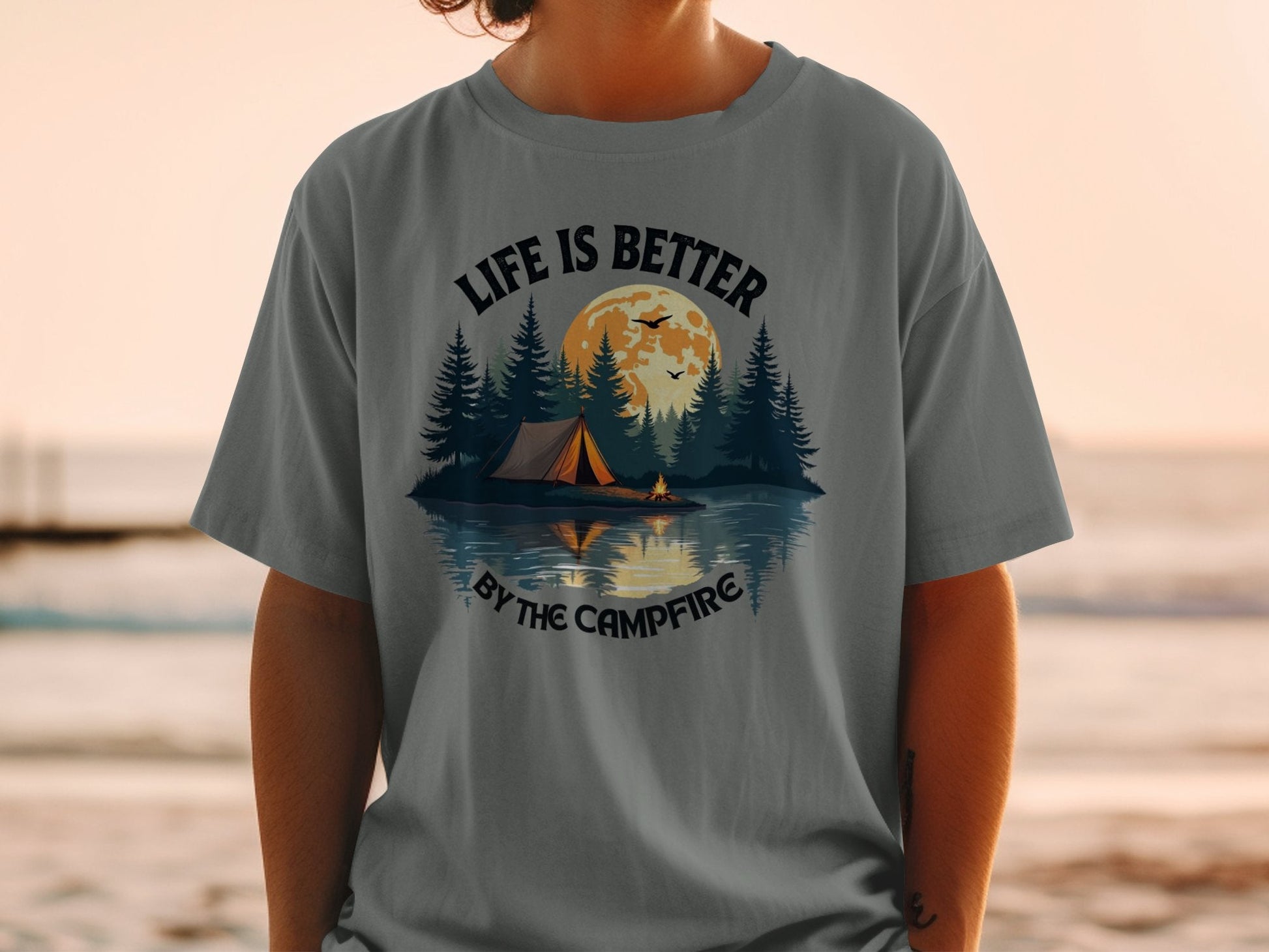 "Life is Better by the Campfire" T-Shirt - Athletic Heather - Sloth & Duck
