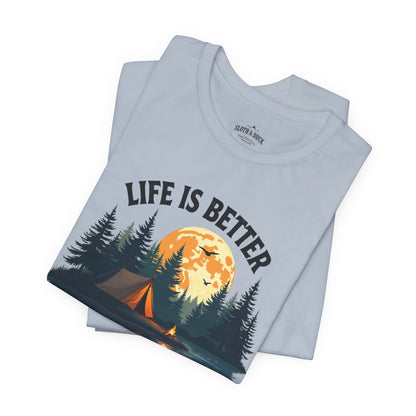 "Life is Better by the Campfire" T-Shirt - Light Blue - Sloth & Duck