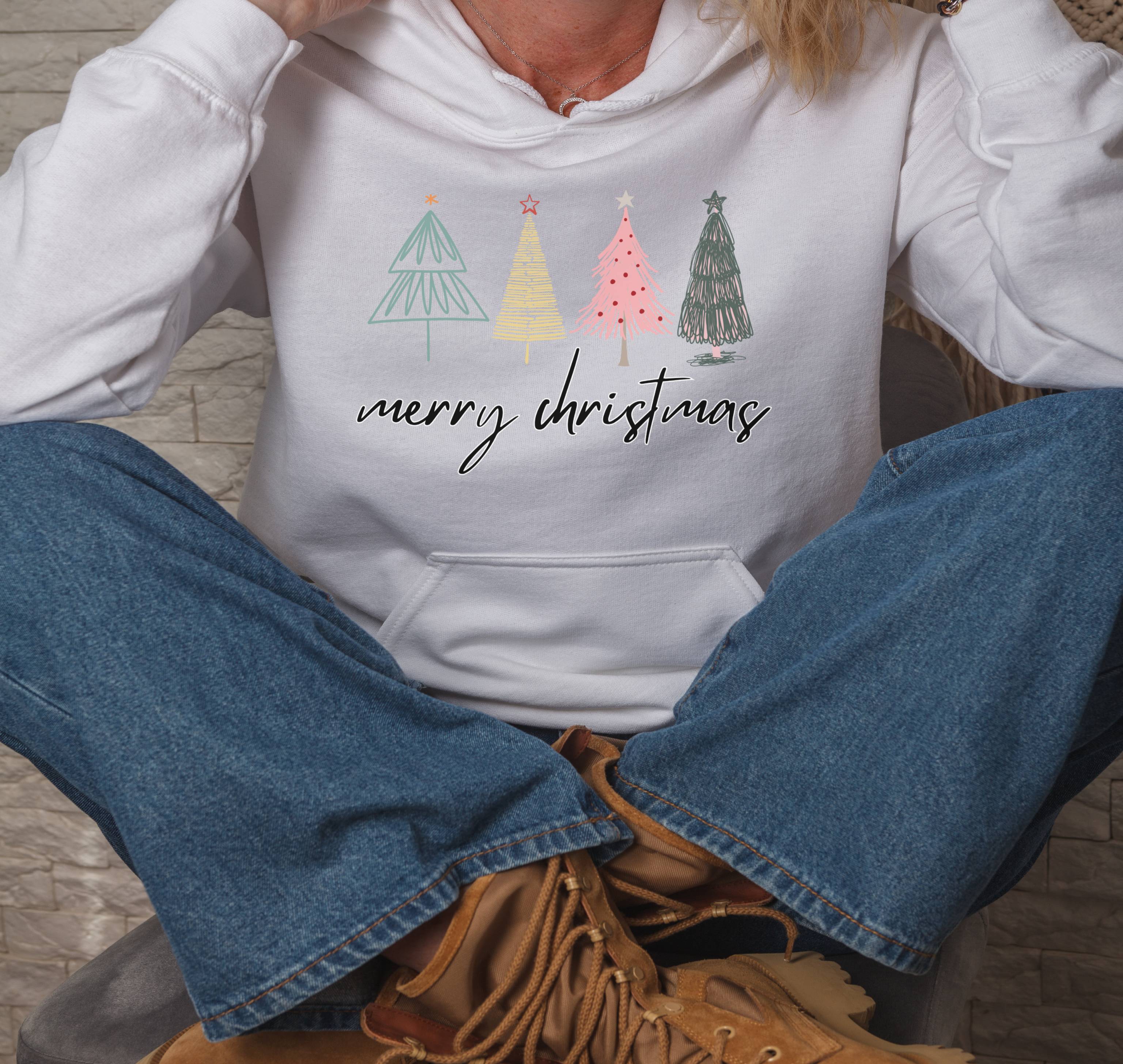 merry christmas trees white hoodie